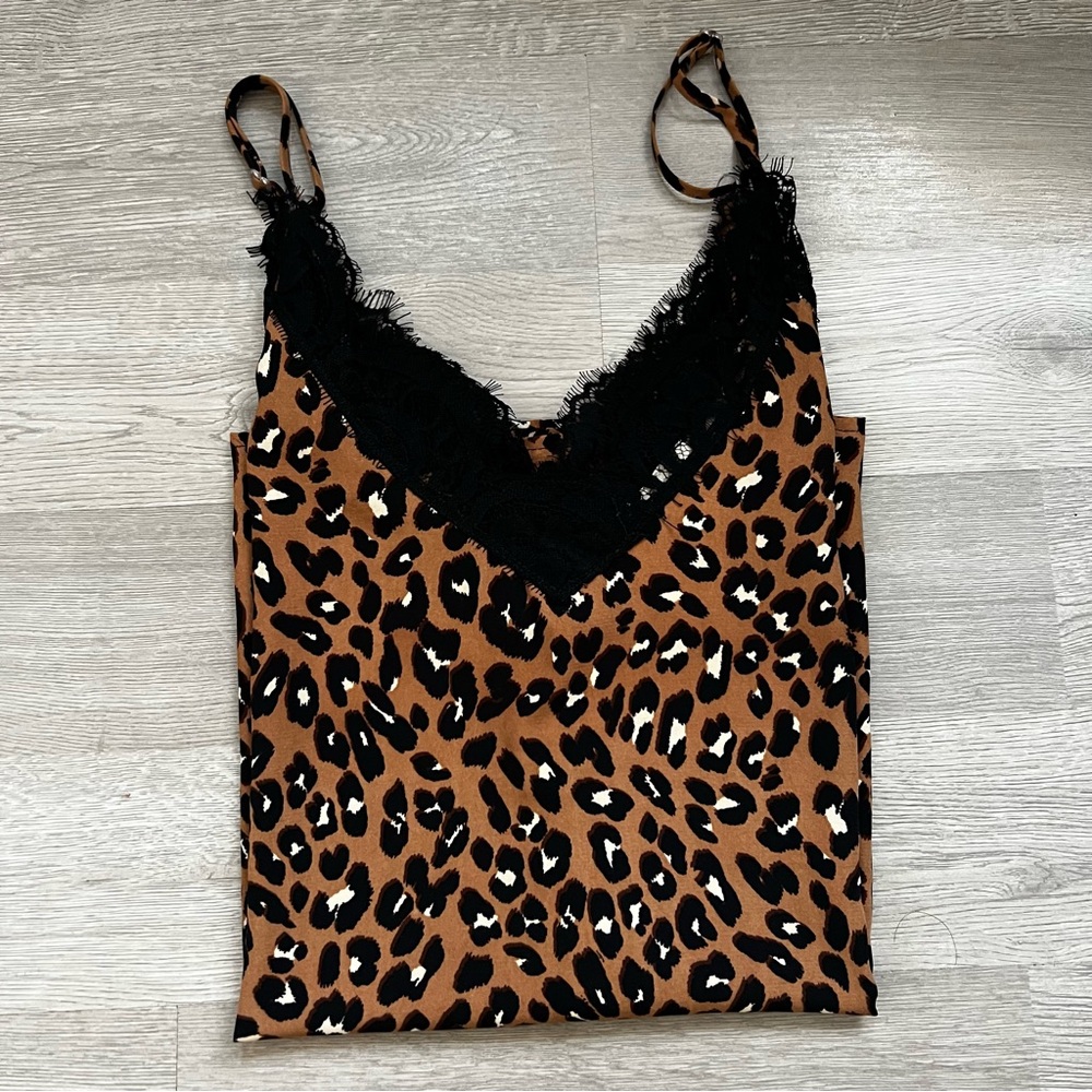 VICI Collection Leopard Print Cami Tank with Black Lace - Picture 2 of 5